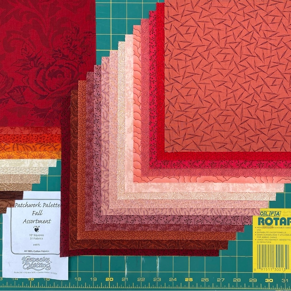 Quilt Fabrics: (31) 10” Square Cotton Fabrics. “FALL #4975” Collection - Picture 3 of 9